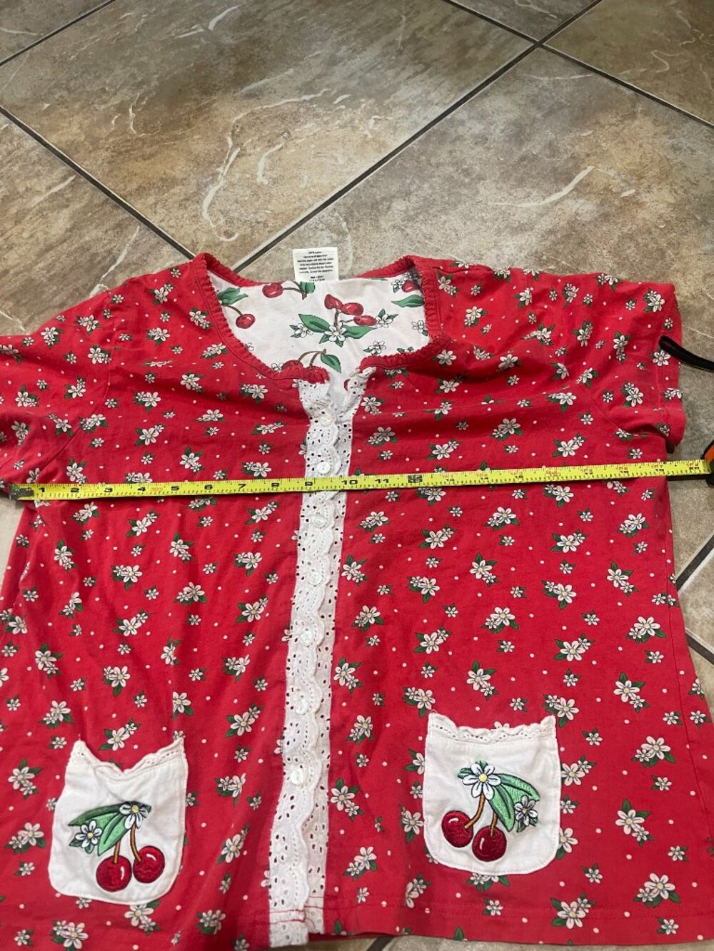 Vintage 90s Mary Engelbreit DreamWear Cherry Cotton Top L - Picture 5 of 9